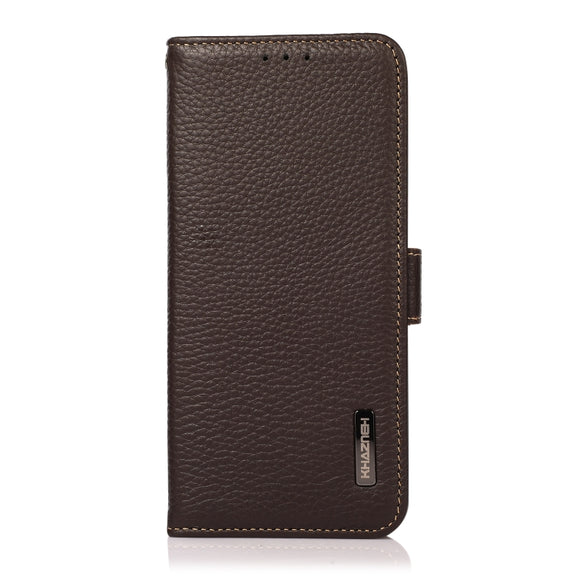 For Sharp Aquos R7 KHAZNEH Side-Magnetic Litchi Genuine Leather RFID Phone Case(Brown)
