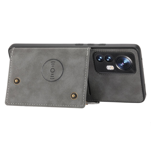 For Xiaomi 12 Double Buckle PU + TPU Shockproof Magnetic Phone Case(Grey)
