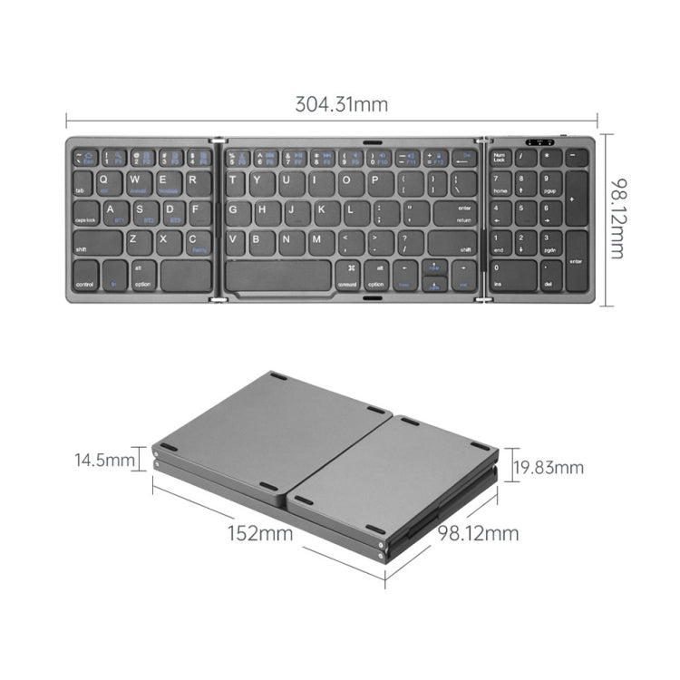 B089T Foldable Bluetooth Keyboard Rechargeable with Touchpad(Grey)