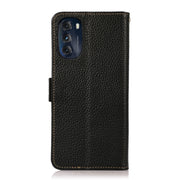 For Motorola Moto G 2022 5G KHAZNEH Side-Magnetic Litchi Genuine Leather RFID Phone Case(Black)