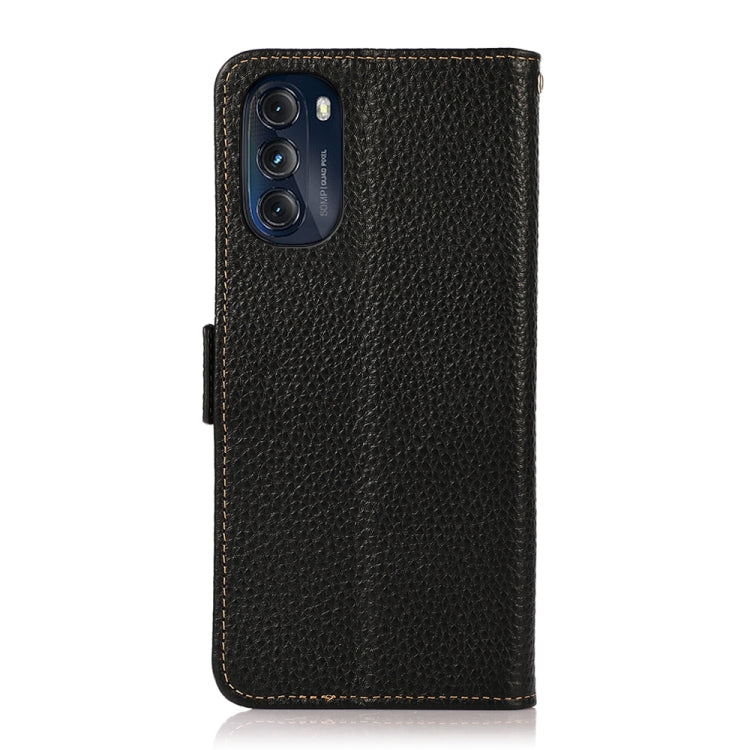 For Motorola Moto G 2022 5G KHAZNEH Side-Magnetic Litchi Genuine Leather RFID Phone Case(Black)