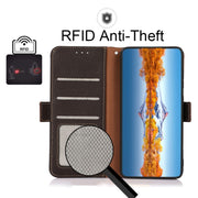 For Motorola Moto G 2022 5G KHAZNEH Side-Magnetic Litchi Genuine Leather RFID Phone Case(Brown)