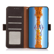 For OnePlus 10R / Ace KHAZNEH Side-Magnetic Litchi Genuine Leather RFID Phone Case(Brown)