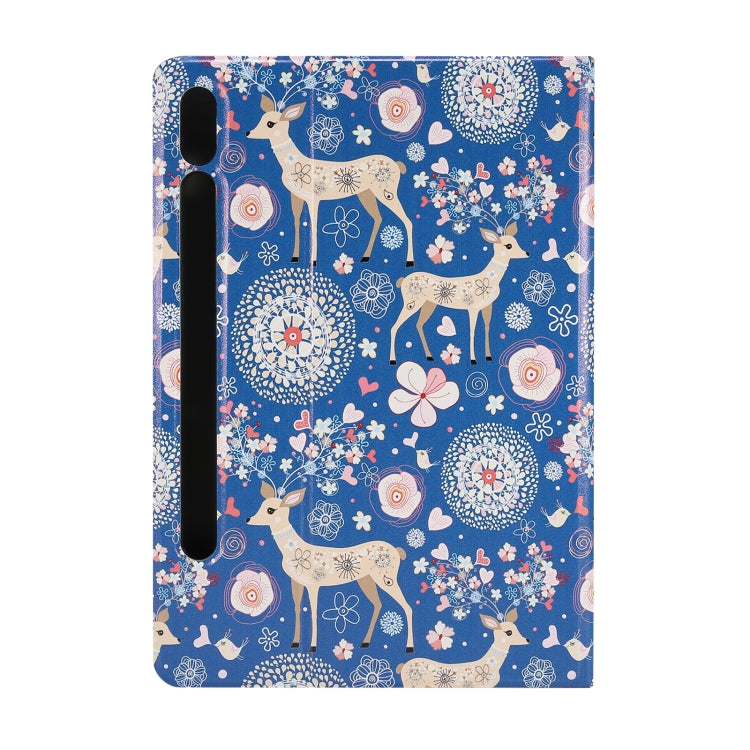 For Samsung Galaxy Tab S8 / Tab S7 Painted Voltage Pen Slot Tablet Smart Case(Blue Elk) - Galaxy Tab S8 Cases by PMC TechLife | Online Shopping South Africa | PMC TechLife