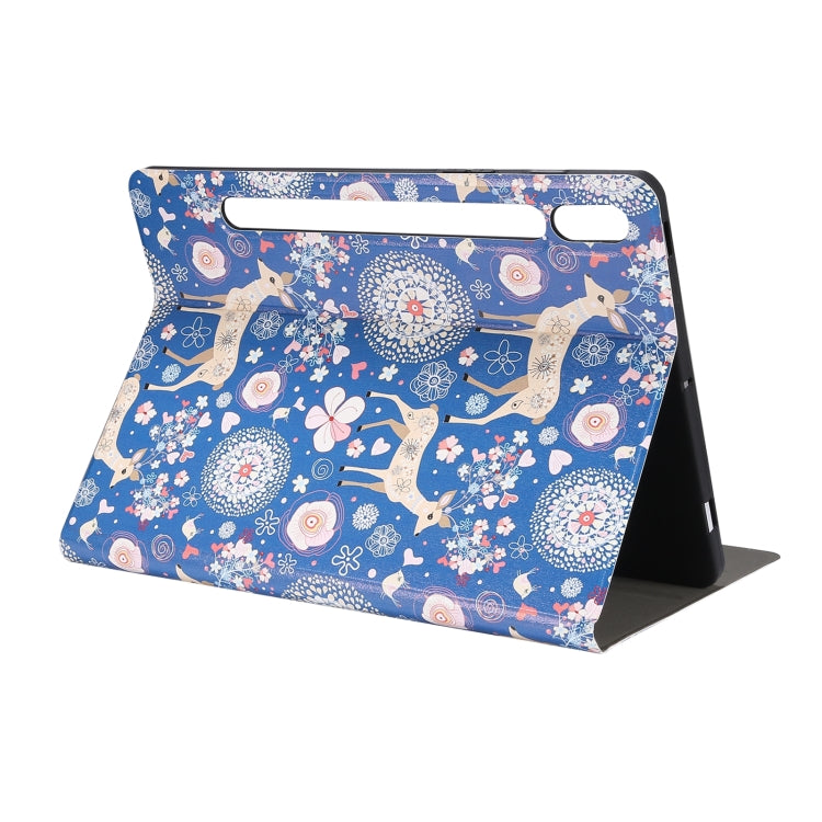 For Samsung Galaxy Tab S8 / Tab S7 Painted Voltage Pen Slot Tablet Smart Case(Blue Elk) - Galaxy Tab S8 Cases by PMC TechLife | Online Shopping South Africa | PMC TechLife