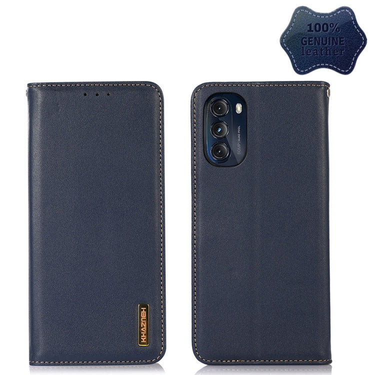 For Motorola Moto G 2022 5G KHAZNEH Nappa Top Layer Cowhide Leather Phone Case(Blue) - Motorola Cases by PMC TechLife | Online Shopping South Africa | PMC TechLife | Buy Now Pay Later Mobicred