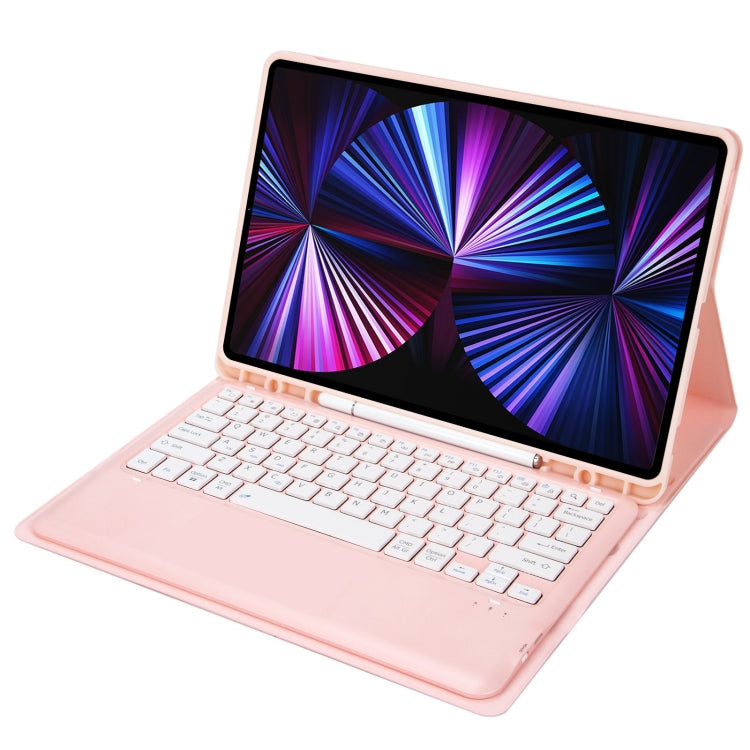 C12B Detachable Pen Slot Bluetooth Keyboard Leather Tablet Case For iPad Pro 12.9 inch 2021/2020/2018(Pink)