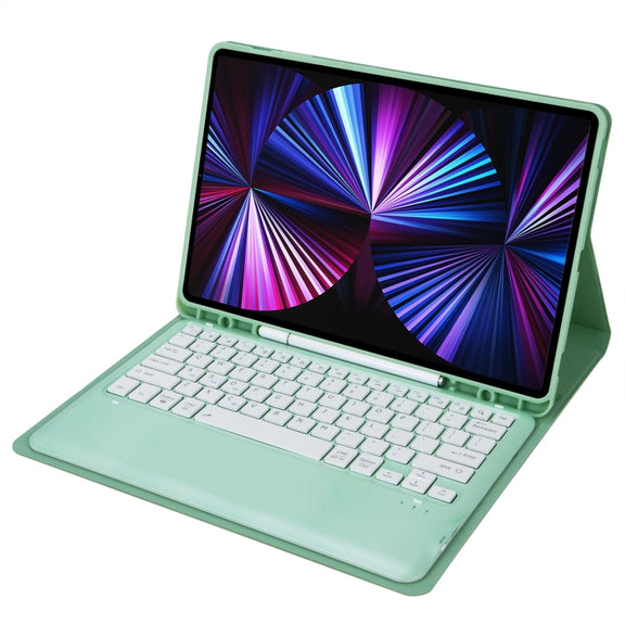 C12B Detachable Pen Slot Bluetooth Keyboard Leather Tablet Case For iPad Air 13 2025 / 2024 / Pro 12.9 inch 2021/2020/2018(Mint Green)