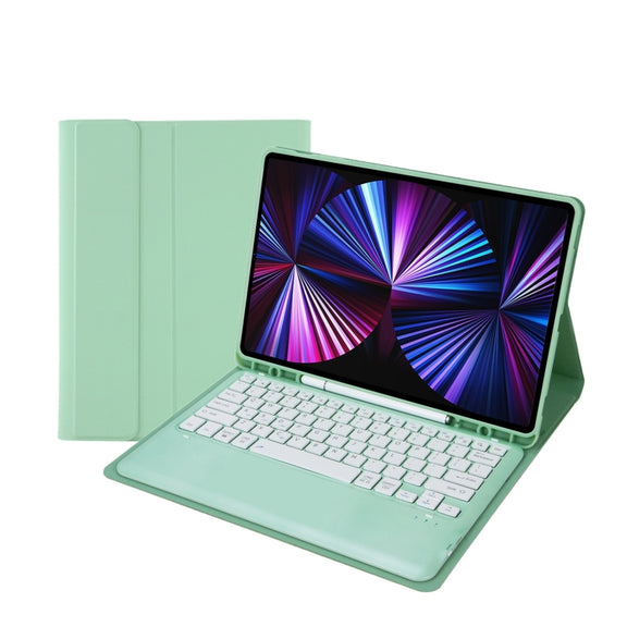 C12B Detachable Pen Slot Bluetooth Keyboard Leather Tablet Case For iPad Air 13 2025 / 2024 / Pro 12.9 inch 2021/2020/2018(Mint Green)