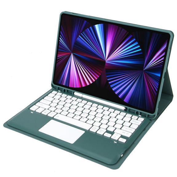 T12B-A Detachable Touch Pad Bluetooth Keyboard Leather Tablet Case For iPad Pro 12.9 inch 2021/2020/2018(Dark Green)