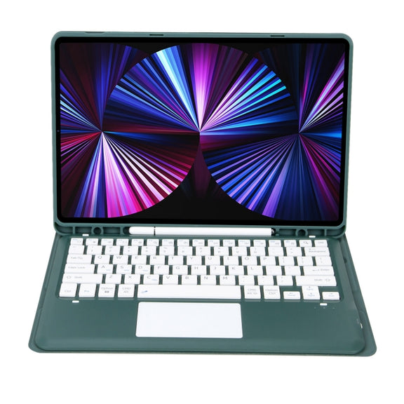 T12B-A Detachable Touch Pad Bluetooth Keyboard Leather Tablet Case For iPad Pro 12.9 inch 2021/2020/2018(Dark Green)