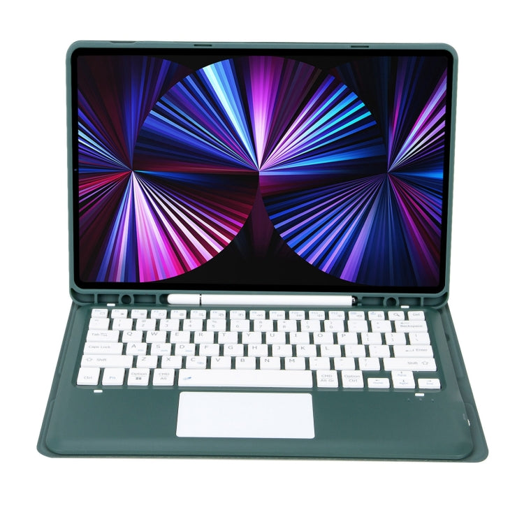 T12B-A Detachable Touch Pad Bluetooth Keyboard Leather Tablet Case For iPad Pro 12.9 inch 2021/2020/2018(Dark Green)