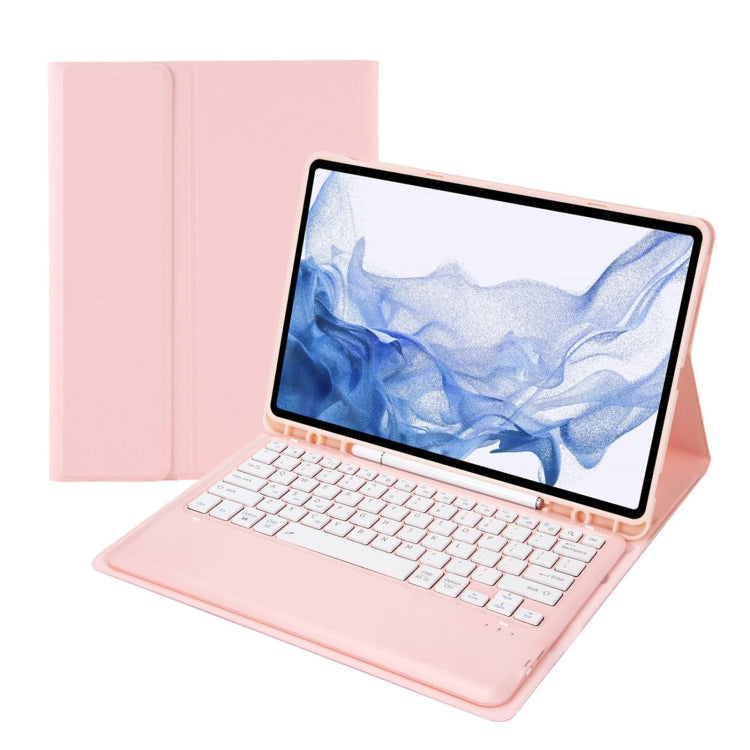 T800B Pen Slot Detachable Bluetooth Keyboard Leather Tablet Case For Samsung Galaxy Tab S8+/S7+/S7 FE(Pink) - Samsung Keyboard by PMC TechLife | Online Shopping South Africa | PMC TechLife