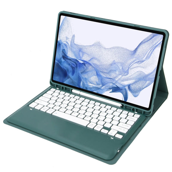 T800B Pen Slot Detachable Bluetooth Keyboard Leather Tablet Case For Samsung Galaxy Tab S8+/S7+/S7 FE(Dark Green)