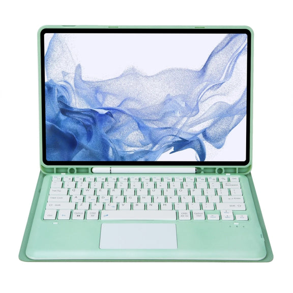 T800B-A Touch Pad Detachable Bluetooth Keyboard Leather Tablet Case For Samsung Galaxy Tab S8+/S7+/S7 FE(Mint Green)