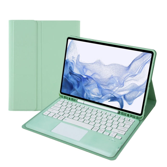 T800B-A Touch Pad Detachable Bluetooth Keyboard Leather Tablet Case For Samsung Galaxy Tab S8+/S7+/S7 FE(Mint Green)