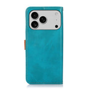 For iPhone 17 Pro Max KHAZNEH Dual-color Cowhide Texture Flip Leather Phone Case(Blue)
