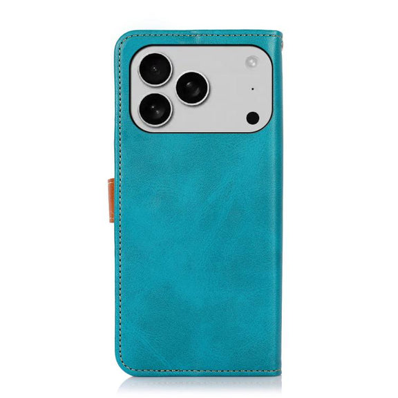 For iPhone 17 Pro Max KHAZNEH Dual-color Cowhide Texture Flip Leather Phone Case(Blue)