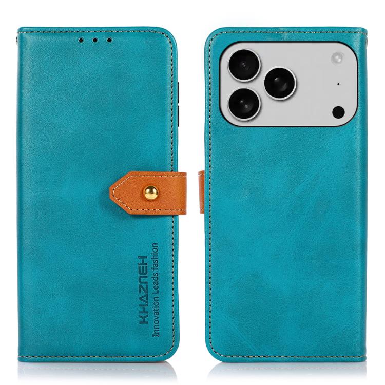 For iPhone 17 Pro KHAZNEH Dual-color Cowhide Texture Flip Leather Phone Case(Blue) - free shipping - PMc TechLife - Order now!