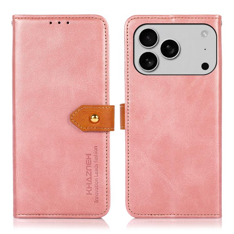 For iPhone 17 Pro KHAZNEH Dual-color Cowhide Texture Flip Leather Phone Case(Rose Gold) - free shipping - PMc TechLife - Order now!