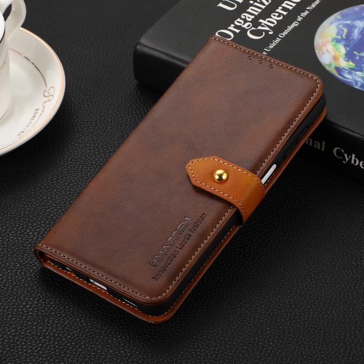 For iPhone 17 Pro KHAZNEH Dual-color Cowhide Texture Flip Leather Phone Case(Brown)