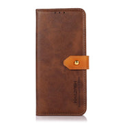 For iPhone 17 Pro KHAZNEH Dual-color Cowhide Texture Flip Leather Phone Case(Brown)