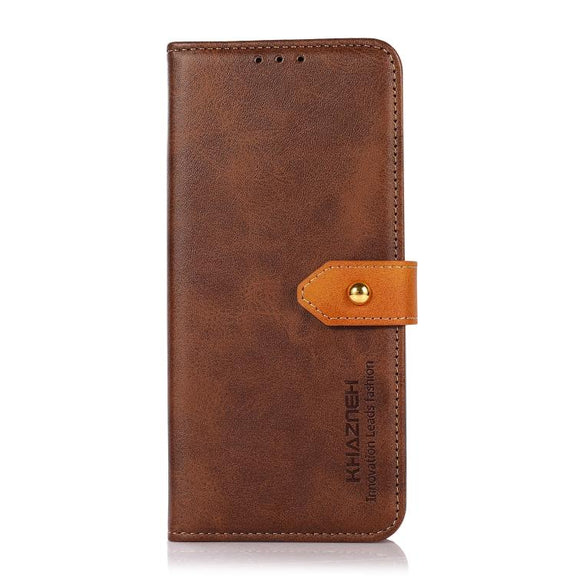 For iPhone 17 Pro KHAZNEH Dual-color Cowhide Texture Flip Leather Phone Case(Brown)