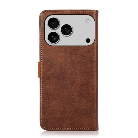 For iPhone 17 Pro KHAZNEH Dual-color Cowhide Texture Flip Leather Phone Case(Brown)