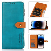 For iPhone 17 Air KHAZNEH Dual-color Cowhide Texture Flip Leather Phone Case(Blue)