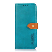 For iPhone 17 Air KHAZNEH Dual-color Cowhide Texture Flip Leather Phone Case(Blue)