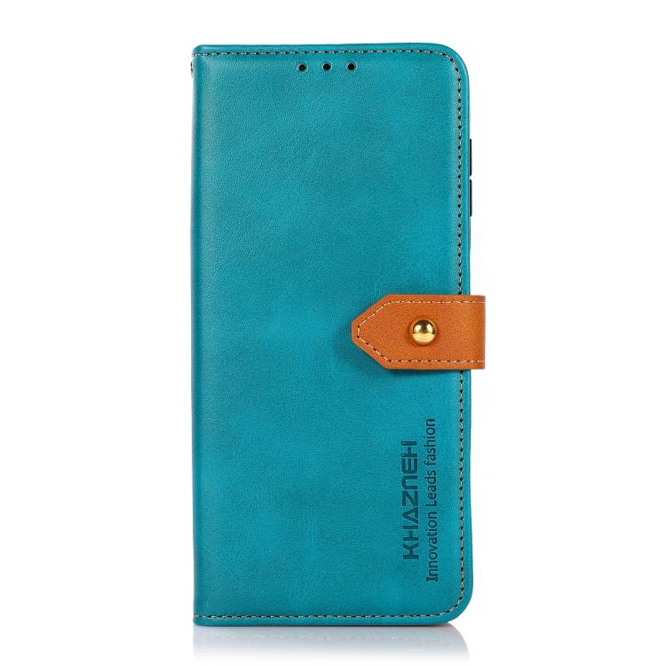For iPhone 17 Air KHAZNEH Dual-color Cowhide Texture Flip Leather Phone Case(Blue)
