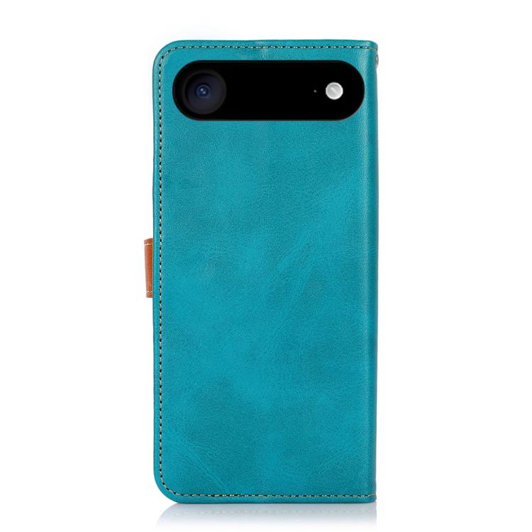 For iPhone 17 Air KHAZNEH Dual-color Cowhide Texture Flip Leather Phone Case(Blue)