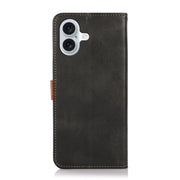 For iPhone 16 KHAZNEH Dual-color Cowhide Texture Flip Leather Phone Case(Black)
