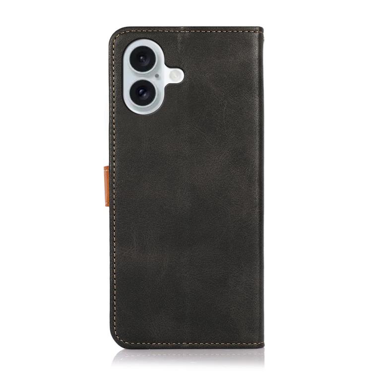 For iPhone 16 KHAZNEH Dual-color Cowhide Texture Flip Leather Phone Case(Black)