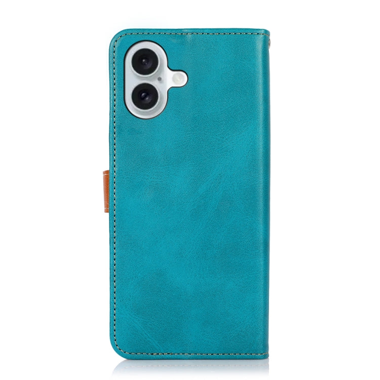 For iPhone 15 Pro KHAZNEH Dual-color Cowhide Texture Flip Leather Phone Case(Blue)