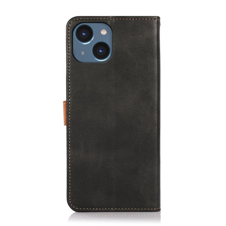 For iPhone 15 Plus KHAZNEH Dual-color Cowhide Texture Flip Leather Phone Case(Black) - iPhone 16e Cases by PMC TechLife | Online Shopping South Africa | PMC TechLife | Buy Now Pay Later Mobicred