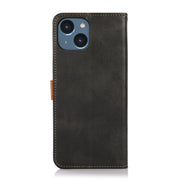 For iPhone 15 Plus KHAZNEH Dual-color Cowhide Texture Flip Leather Phone Case(Black)