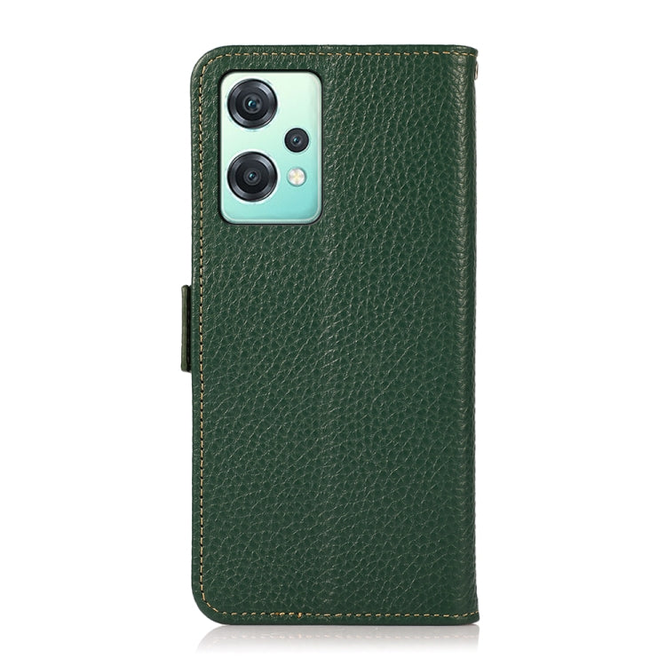 For OnePlus Nord CE 2 Lite 5G KHAZNEH Side-Magnetic Litchi Genuine Leather RFID Phone Case(Green) - OnePlus Cases by PMC TechLife | Online Shopping South Africa | PMC TechLife | Buy Now Pay Later Mobicred