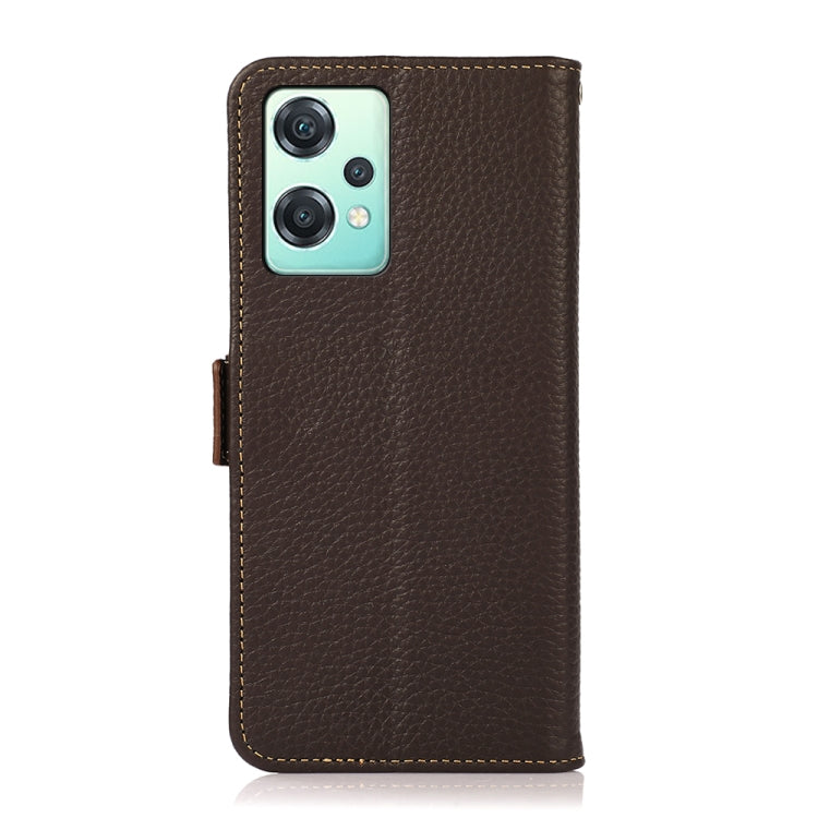 For OnePlus Nord CE 2 Lite 5G KHAZNEH Side-Magnetic Litchi Genuine Leather RFID Phone Case(Brown) - OnePlus Cases by PMC TechLife | Online Shopping South Africa | PMC TechLife | Buy Now Pay Later Mobicred