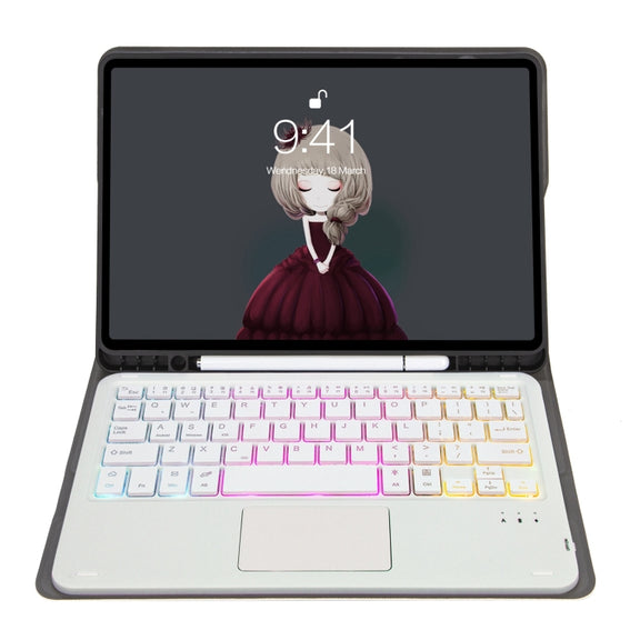 A07B-AS Lambskin Pen Slot Touch Pad Backlight Bluetooth Keyboard Leather Tablet Case For iPad 9.7 2018&2017 / Pro 9.7 / Air 2(Gold)