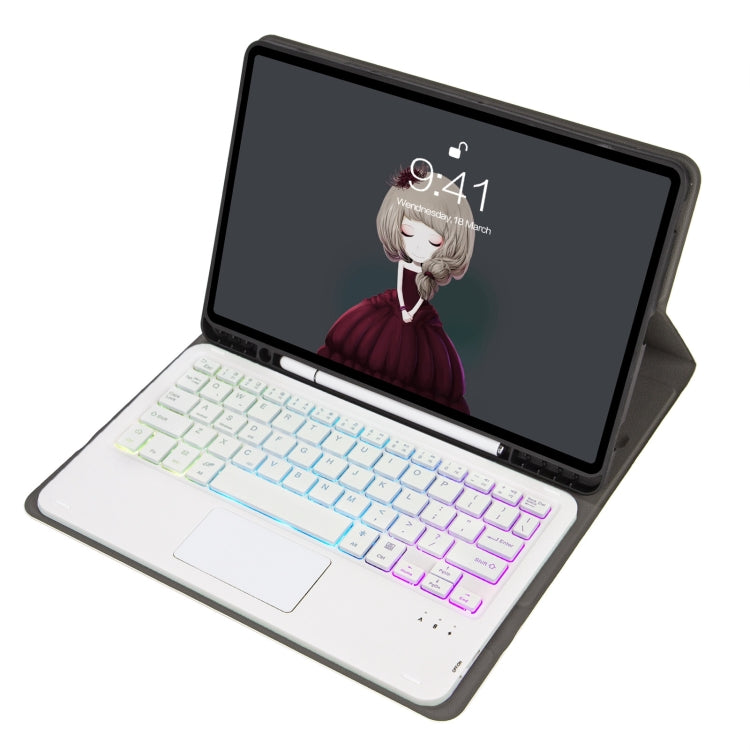 A102B-AS Lambskin Pen Slot Touch Pad Backlight Bluetooth Keyboard Leather Tablet Case For iPad 10.2 2021&2020&2019/Air 2019/Pro 10.5(Gold)