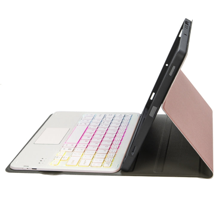 A102B-AS Lambskin Pen Slot Touch Pad Backlight Bluetooth Keyboard Leather Tablet Case For iPad 10.2 2021&2020&2019/Air 2019/Pro 10.5(Rose Gold) - free shipping - PMC TechLife - Order now!
