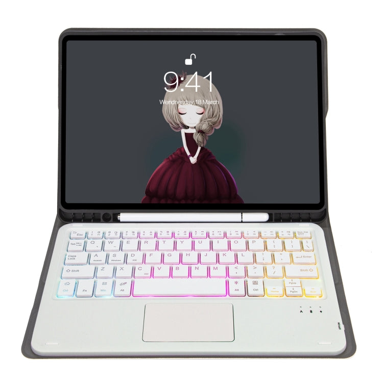 A11B-AS Lambskin Pen Slot Touch Pad Backlight Bluetooth Keyboard Leather Tablet Case For iPad Air 2022&2020 / Pro 11 2021&2020&2018(Gold)