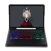 A11B-AS Lambskin Pen Slot Touch Pad Backlight Bluetooth Keyboard Leather Tablet Case For iPad Air 2022&2020 / Pro 11 2021&2020&2018(Blue)