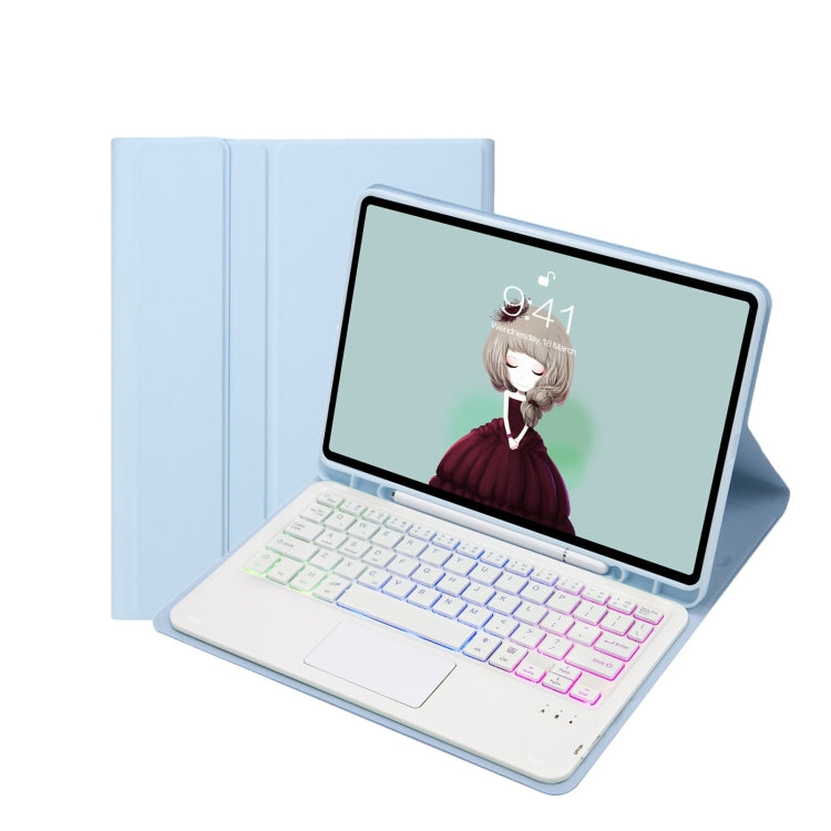 T07B-AS Skin Feel Pen Slot Touch Pad Backlight Bluetooth Keyboard Leather Tablet Case For iPad 9.7 2018&2017 / Pro 9.7 / Air 2(Sky Blue) - For iPad Pro by PMC TechLife | Online Shopping South Africa | PMC TechLife