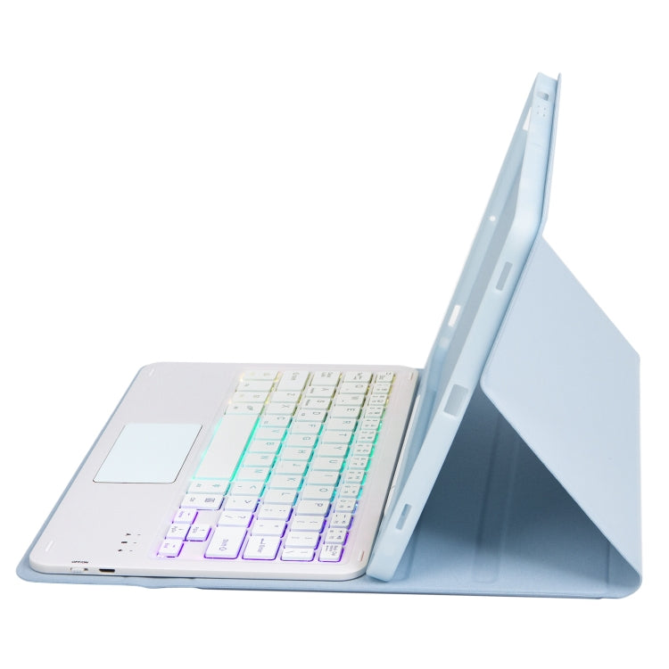 T07B-AS Skin Feel Pen Slot Touch Pad Backlight Bluetooth Keyboard Leather Tablet Case For iPad 9.7 2018&2017 / Pro 9.7 / Air 2(Sky Blue)