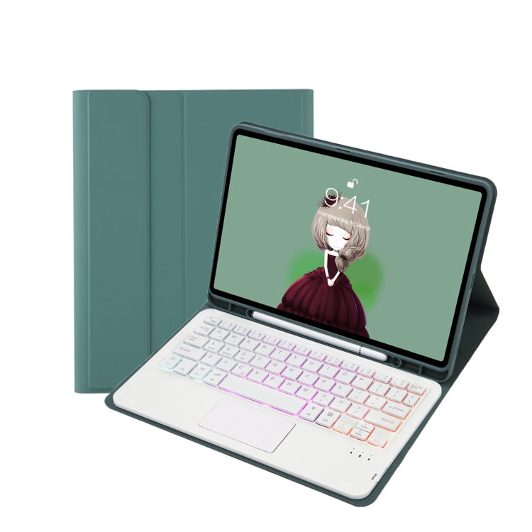 T07B-AS Skin Feel Pen Slot Touch Pad Backlight Bluetooth Keyboard Leather Tablet Case For iPad 9.7 2018&2017 / Pro 9.7 / Air 2(Dark Green) - For iPad Pro by PMC TechLife | Online Shopping South Africa | PMC TechLife
