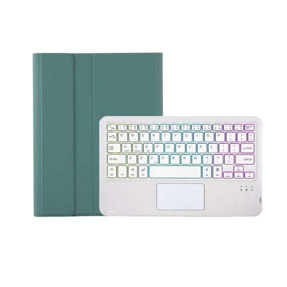 T07B-AS Skin Feel Pen Slot Touch Pad Backlight Bluetooth Keyboard Leather Tablet Case For iPad 9.7 2018&2017 / Pro 9.7 / Air 2(Dark Green)