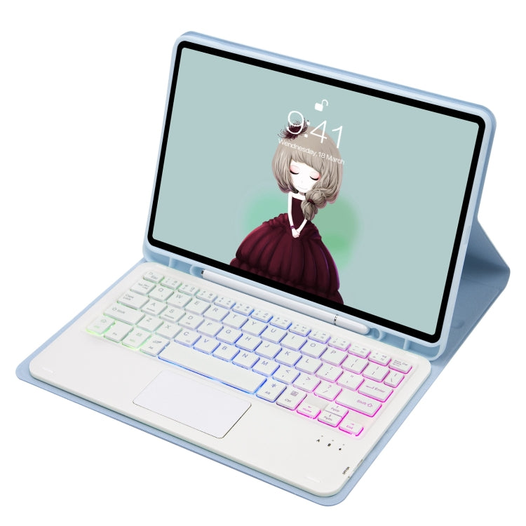 T11B-AS Skin Feel Pen Slot Touch Pad Backlight Bluetooth Keyboard Leather Tablet Case For iPad Air 11 2025 / 2024 / Pro 11 2021&2020&2018(Sky Blue) - free shipping - PMC TechLife - Order now!