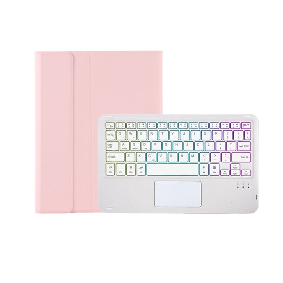 T11B-AS Skin Feel Pen Slot Touch Pad Backlight Bluetooth Keyboard Leather Tablet Case For iPad Pro 11 2021&2020&2018(Pink)